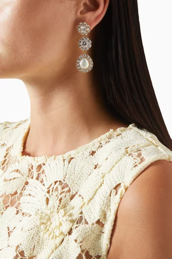 Crystal Flower Drop Earrings in Brass