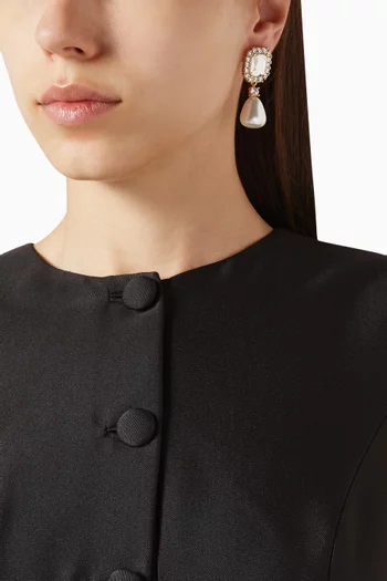 Crystal Pearl Drop Earrings in Brass