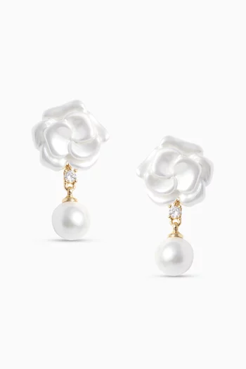Pearl Flower Drop Earrings in Brass