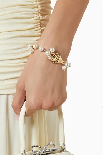 Coral Pearl Chain Bracelet in Brass