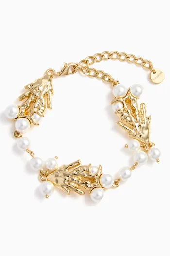 Coral Pearl Chain Bracelet in Brass