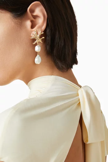 Coral Pearl Drop Earrings in Gold-plated Brass