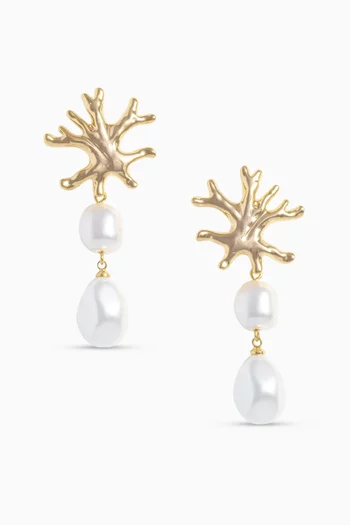Coral Pearl Drop Earrings in Gold-plated Brass