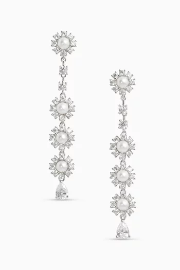 Crystal Pearl Drop Earrings in Brass