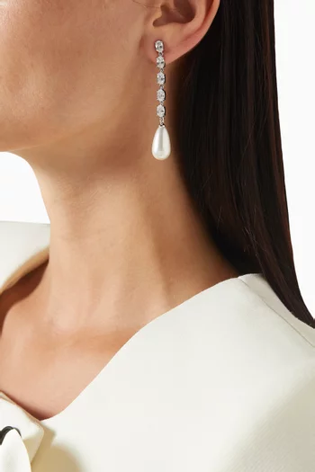 Crystal Pearl Drop Earrings in Brass