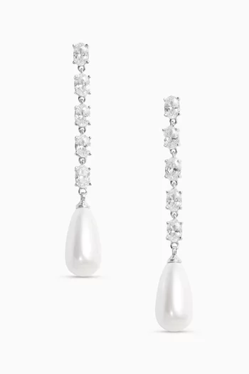 Crystal Pearl Drop Earrings in Brass