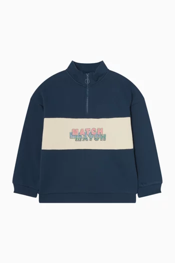 سويت شيرت لو بسحّاب قصير مزيج قطن