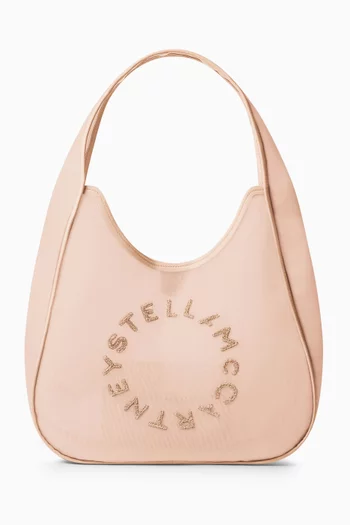 حقيبة هوبو كبيرة بشعار الماركة قماش شبكي