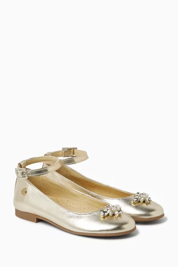 Rhinestone Ballerina Flats in Leather