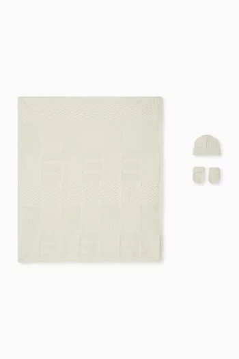 Baby Blanket, Mittens & Beanie Gift Set in Cotton