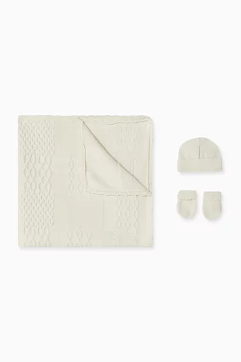 Baby Blanket, Mittens & Beanie Gift Set in Cotton