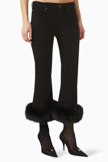 بنطال كابري بقصة واسعة وحواف بريش دينم