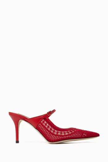 حذاء تريستي مفتوح من الخلف بكعب 75 مم دانتيل وجلد