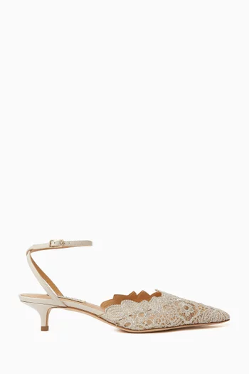 حذاء كلاسيك أمالفي بكعب 35 مم دانتيل وجلد