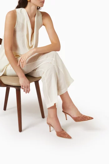 حذاء بوسيتانو مفتوح من الخلف بكعب 75 مم دانتيل كروشيه