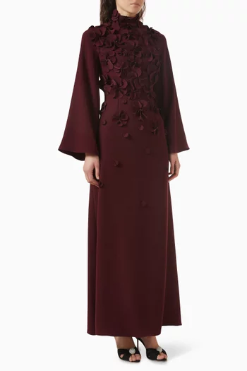 "A refined gown featuring a clean,flowing silhouette, elevated bydelicate 3D floral appliques acrossthe bodice for a soft yet sculpturalstatement.":Dark Red:M|219369877