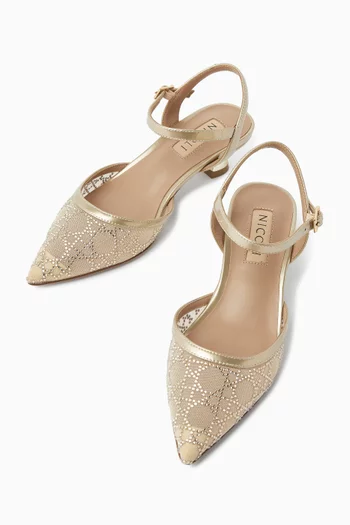 صندل شيري جلد وقماش شبكي لامع