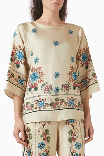 Printed Top in Silk Twill