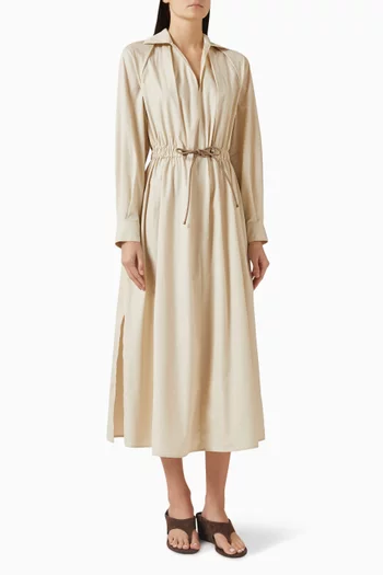 فستان متوسط الطول بحزام ورباط تضييق