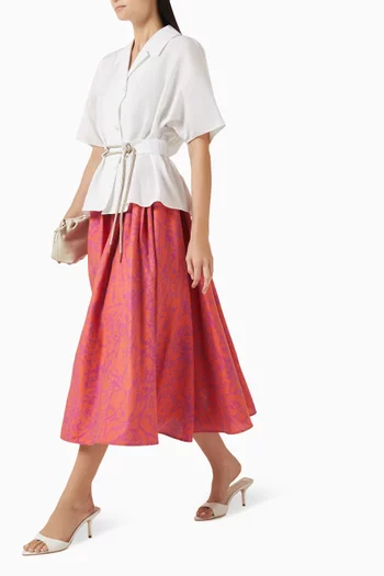 تنورة متوسط الطول برباط تضييق ونقشة