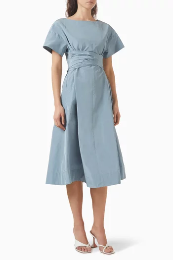 Belted Midi Dress in Taffeta