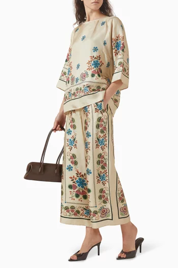 Printed Wide-leg Pants in Silk Twill