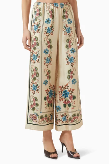 Printed Wide-leg Pants in Silk Twill