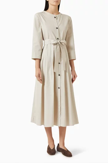 فستان متوسط الطول بحزام قطن بوبلين