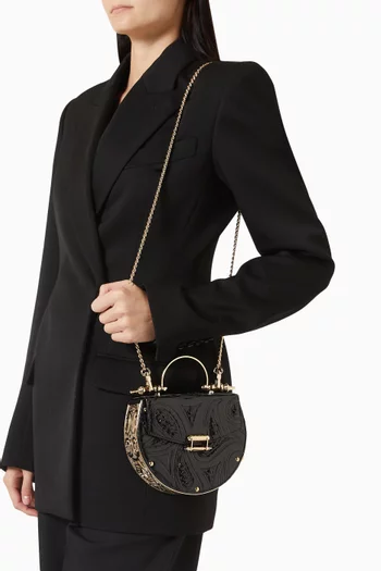 Oak Engraved Top-handle Bag in Metallic Leather