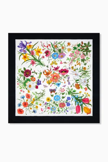 شال بنقشة زهور حرير وصوف