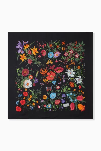 وشاح بنقشة زهور حرير تويل