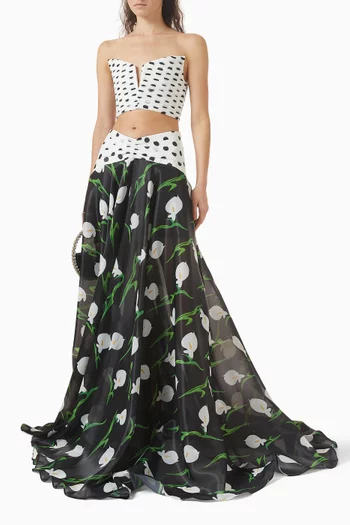 Flower Patterned Maxi Skirt in Organza