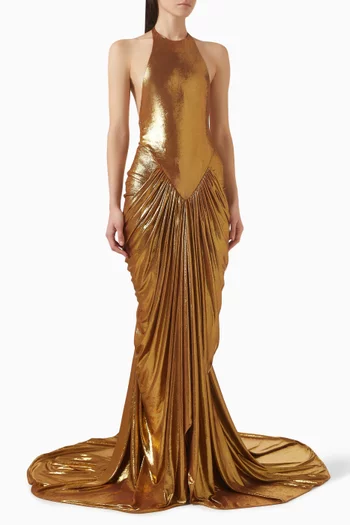 Draped Gown in Metallic Jersey