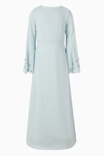 فستان بقصة على شكل حرف A‏ ومطرز بزهور