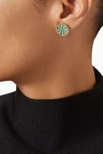 Lace Diamond & Malachite Earrings in 18kt Yellow Gold