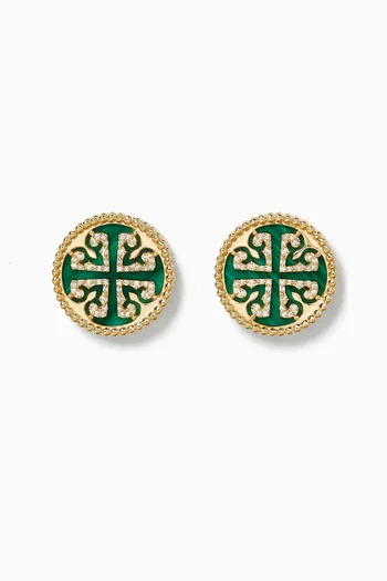 Lace Diamond & Malachite Earrings in 18kt Yellow Gold