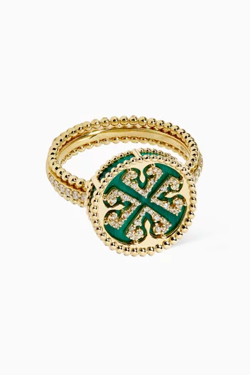 Lace Diamond & Malachite Ring in 18kt Yellow Gold