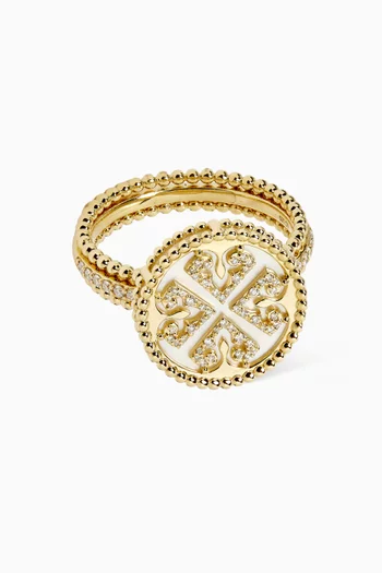 خاتم ليس مرصع بالماس وعرق اللؤلؤ ذهب أصفر عيار 18