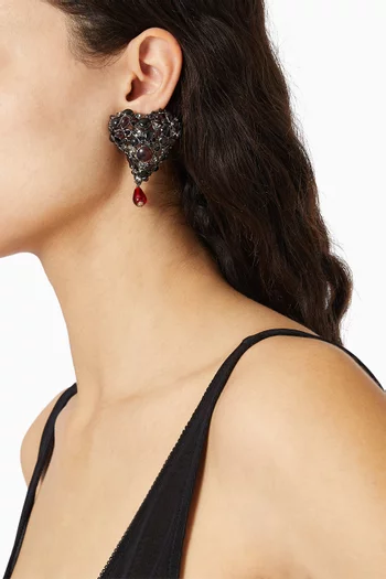 Crystal Heart Clip-on Earrings in Brass