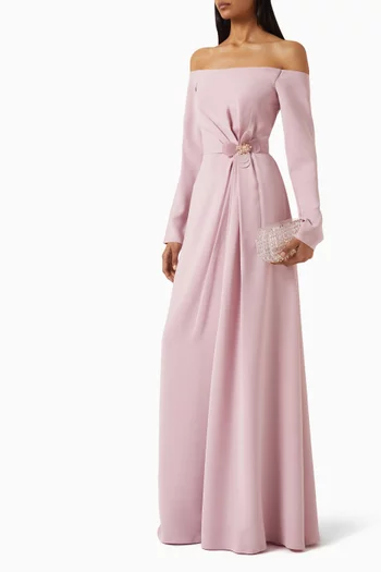 Floral-applique Off-shoulder Dress