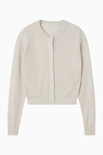 Embellished Cardigan in Linen-silk