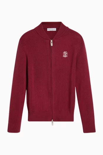 Logo Zip Cardigan in Cotton-knit