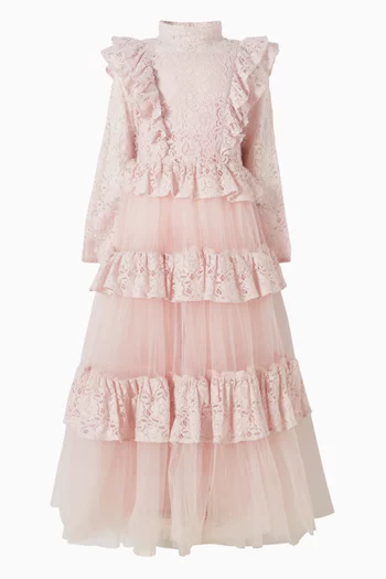 Aurora Lace Ruffled Dress in Tulle