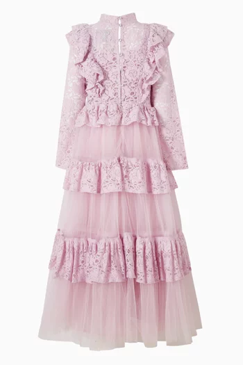 Aurora Lace Ruffled Dress in Tulle