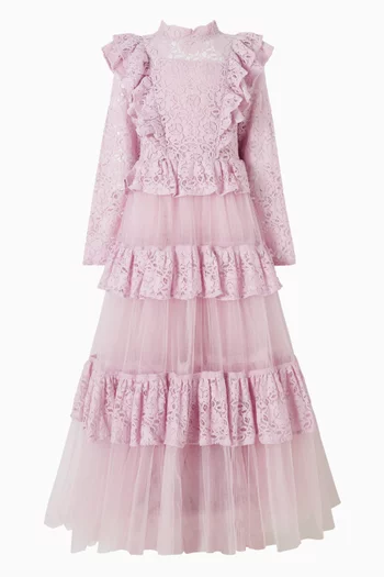 Aurora Lace Ruffled Dress in Tulle