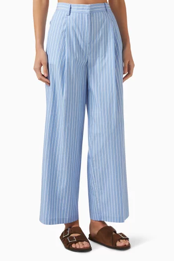 بنطال بنقشة مخططة وشعار الماركة بوبلين