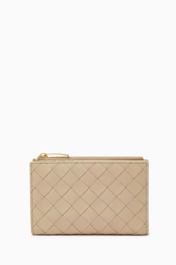 Medium Bi-fold Zip Wallet in Intrecciato Leather