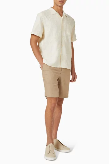 Embroidered Floral Cabana Shirt in Linen-blend
