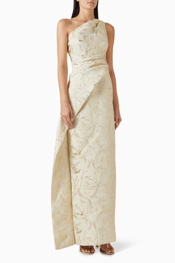 Metallic Jacquard One-shoulder Gown