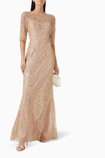 فستان آرت ديكو مطرز تول